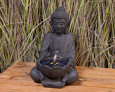 Sitting Buddha Outdoor Water Feature - Solar